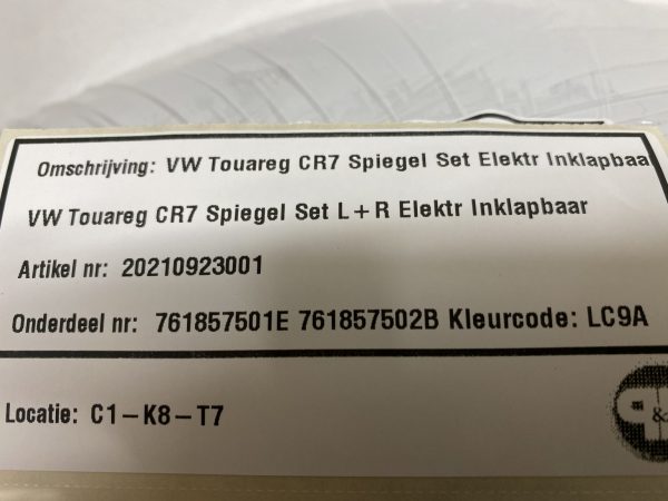 VW Touareg CR7 Spiegel Set Elektr Inklapbaar LC9A - Afbeelding 6